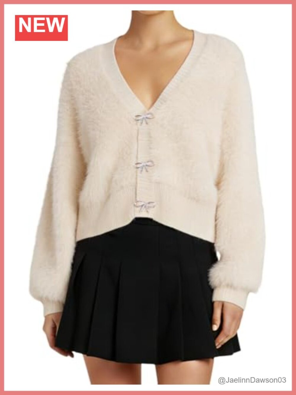 Cropped Fuzzy Cardigan Sweater with Detachable Bow Brooch V-Neck